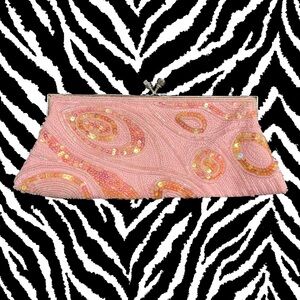 ★ Pink Beaded Clutch Handbag with Silver Hardware ★